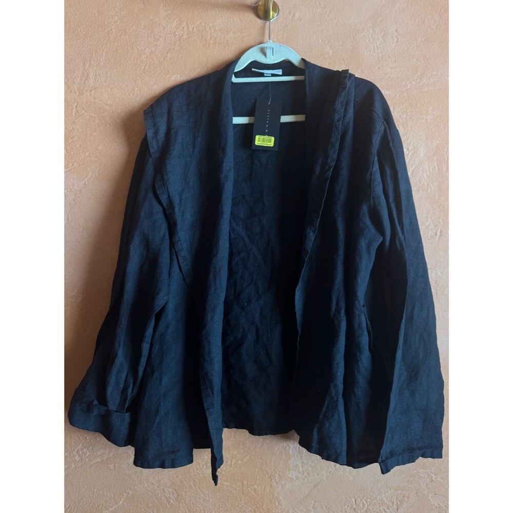 Bryn Walker Marcel Linen Open Front Jacket Black XL NWT Made in USA